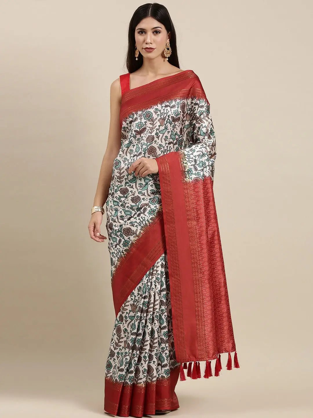 Soft Silk Kalamkari Saree With Digital Flower Print