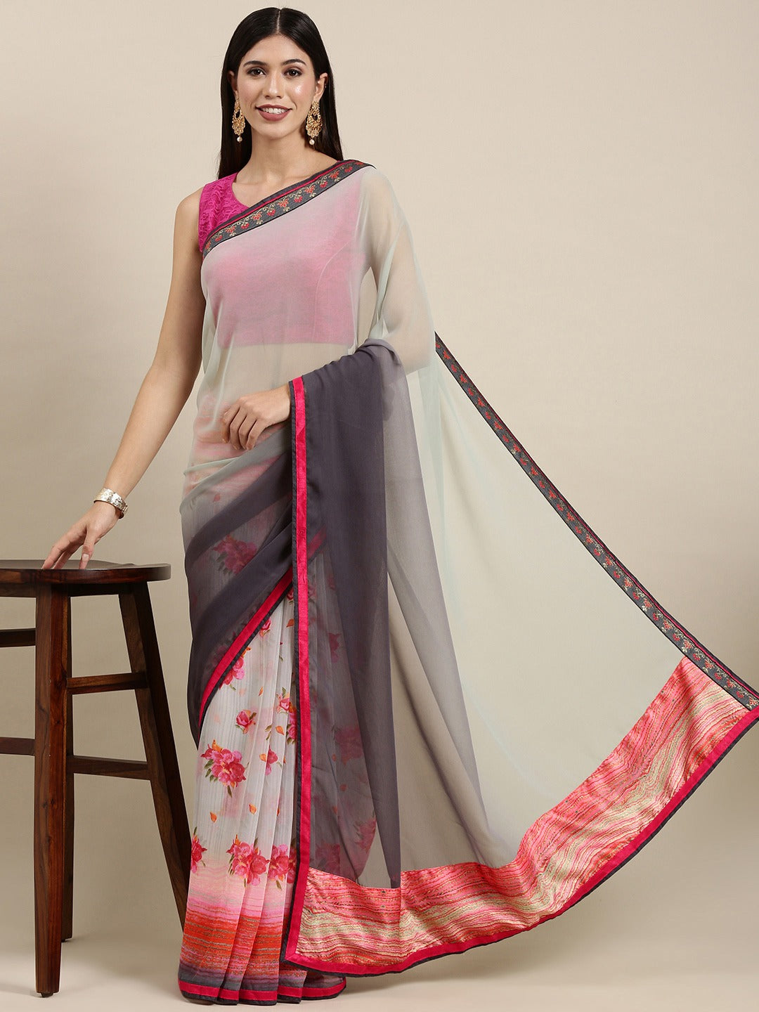 Soft Georgette Saree With Foli Print Work