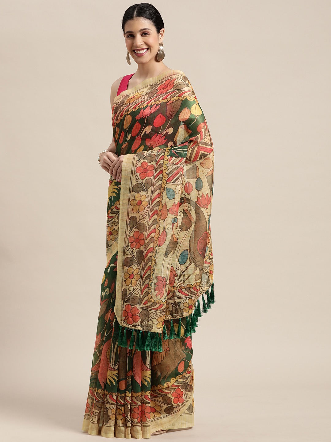 Digital Print Kalamkari Linen Saree