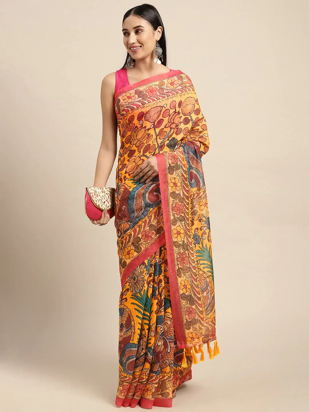  Latest Digital Print Kalamkari Linen Saree Collection