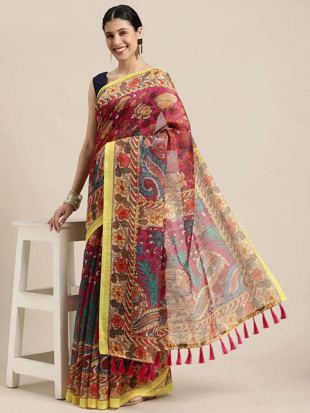 Digital Print Kalamkari Linen Saree