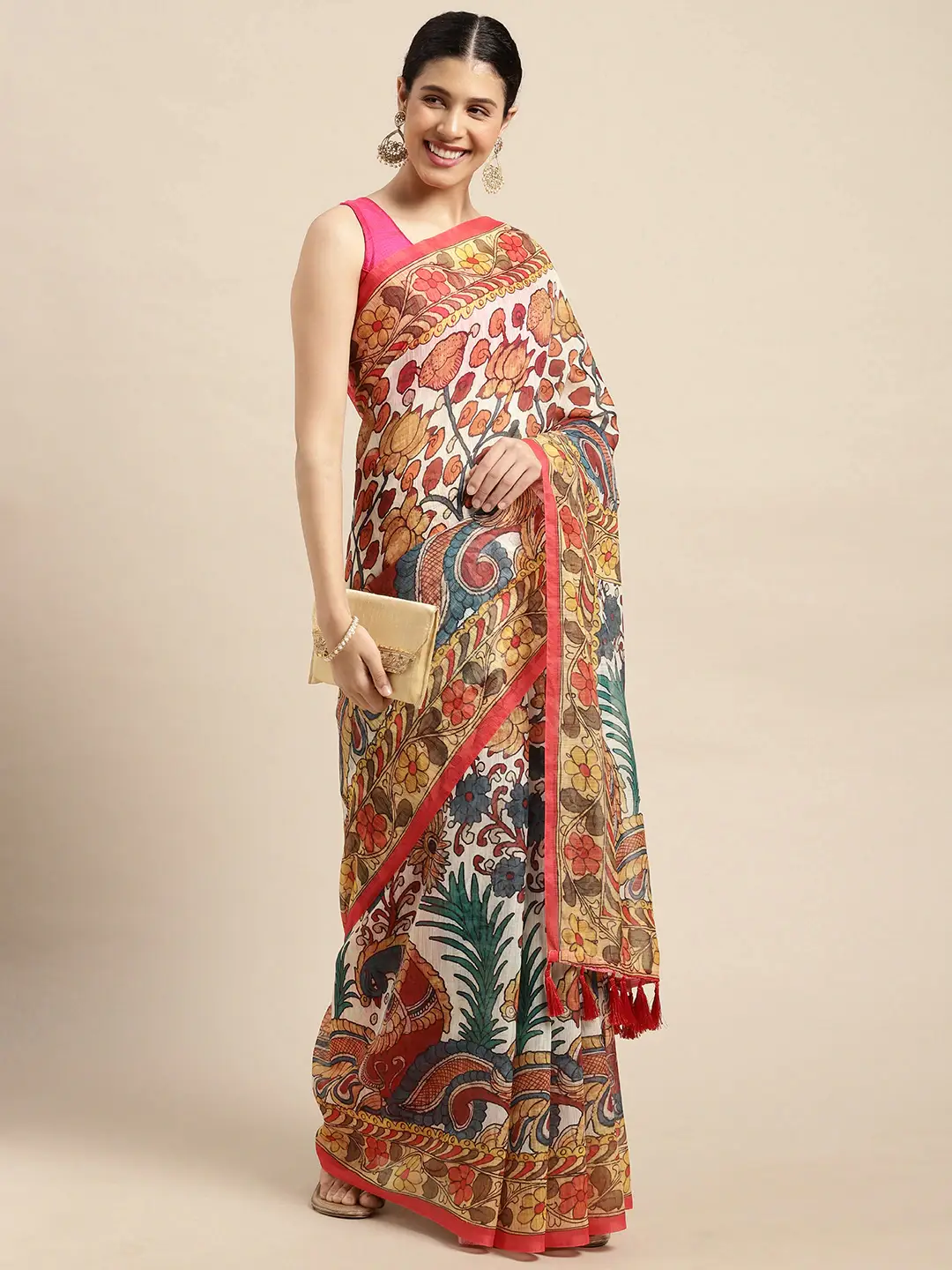 Digital Print Kalamkari Linen Saree