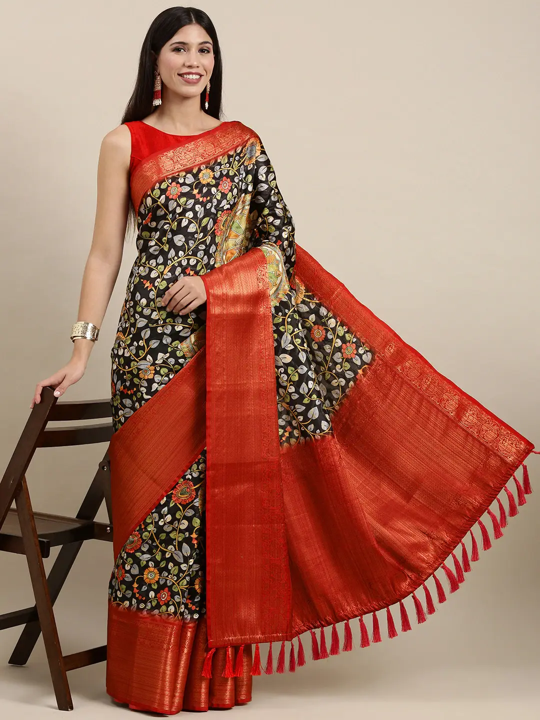  Designer Digital Kalamkari Banarasi Silk Saree