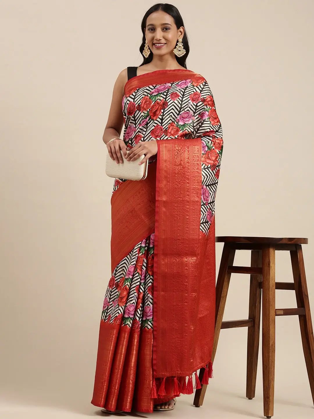  Digital Kalamkari Print Pattu Banarasi Silk Saree