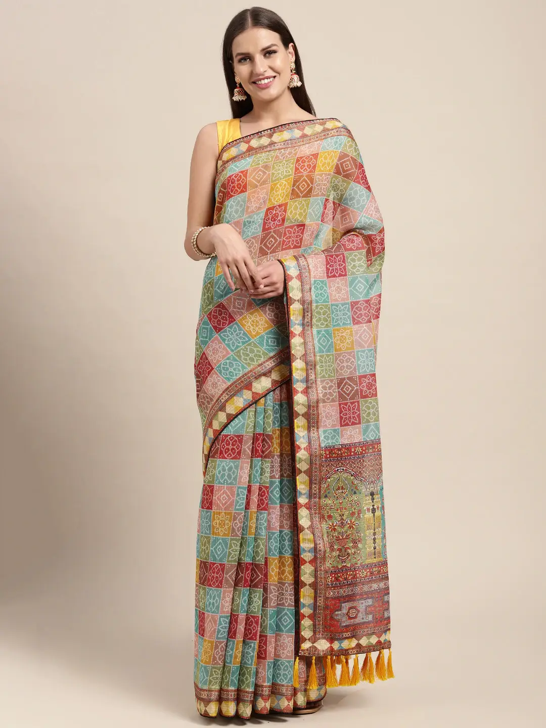 Soft Linen Kalamkari Block Print Sarees