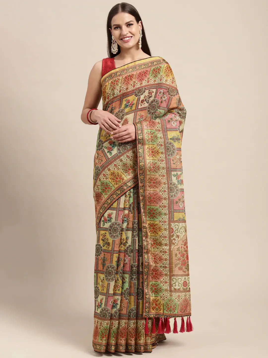 Soft Linen Kalamkari Block Print Sarees