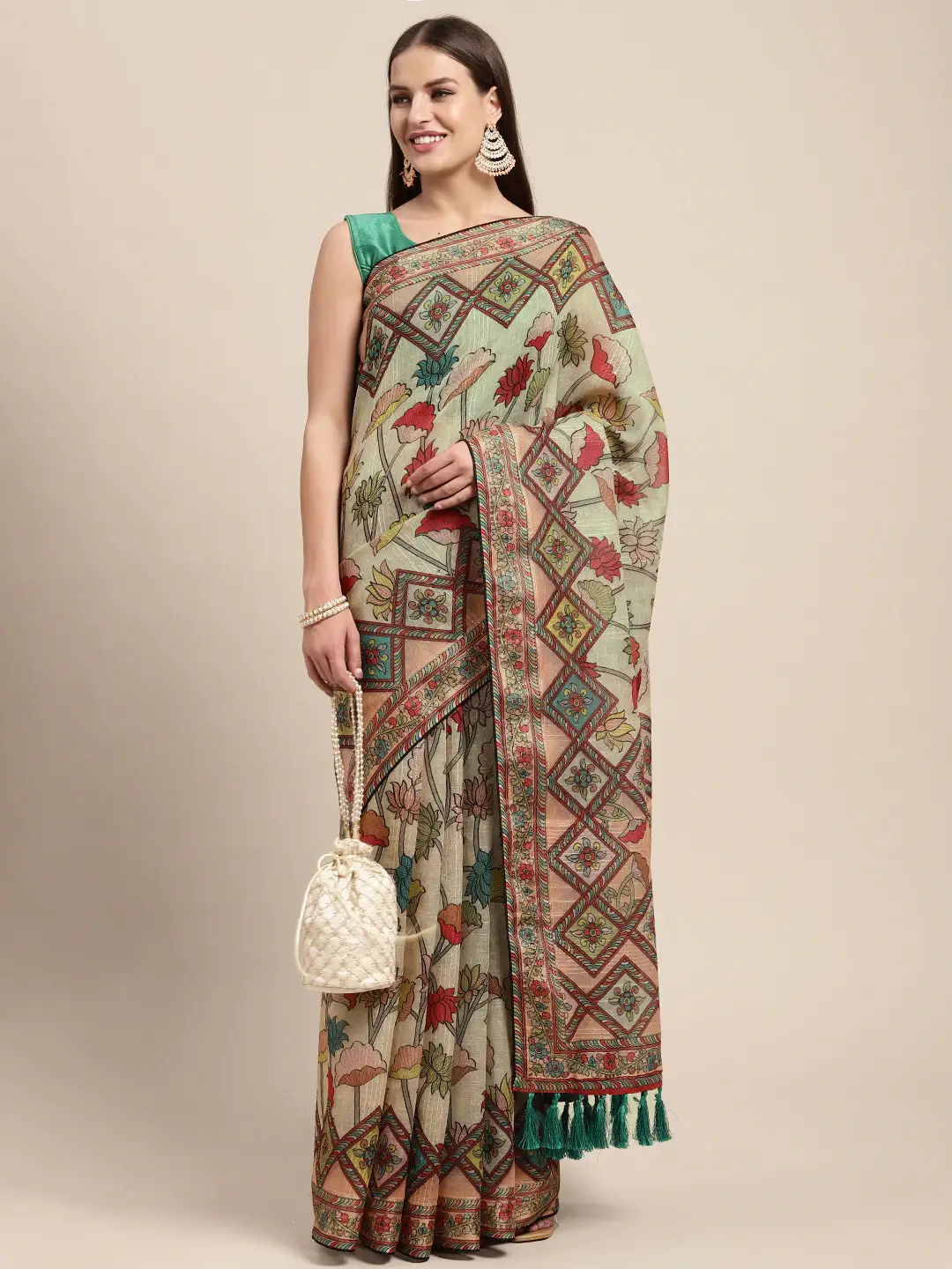 Soft Linen Kalamkari Block Print Sarees